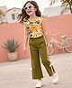 OLLINGTON ST. Sinker Knit Sleeveless Top & Flared Culottes With Floral Print & Applique - Multicolor