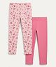 Nautinati Cotton Knit Pack Of 2 Solid & Animal Printed Leggings - Pink