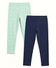 Nautinati Cotton Knit Pack Of 2 Solid & Dots Printed Leggings -Navy Blue