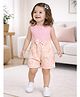 Kidbea Bamboo Woven Sleeveless Floral Printed Bow Applique Detailed Jumpsuit - Pink