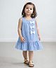 Kidbea Cotton Woven Sleeveless Checked & Bow Applique Detailed Dress - Sky Blue