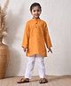 MoMaa Pure Cotton Woven Full Sleeves Bandhani Printed Kurta & Pyjama Set - Mustard & White