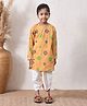 MoMaa Pure Cotton Woven Full Sleeves Bandhani Printed Kurta & Dhoti Set - Mustard & Green