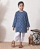 MoMaa Pure Cotton Woven Full Sleeves Bandhani Printed Kurta & Dhoti Set - Blue & White