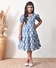 MoMaa Pure Cotton Woven Half Sleeves Floral Printed Dress - Grey