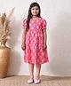 MoMaa Pure Cotton Woven Half Sleeves Floral Printed Dress - Pink