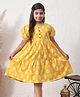MoMaa Pure Cotton Woven Half Sleeves Floral Printed Dress - Yellow