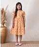 MoMaa Pure Cotton Woven Half Sleeves Floral Printed Dress - Yellow