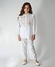 Bella Moda Cotton Woven Three Fourth Sleeves Floral Embroidered Shirt Style Top & Pant Set - White