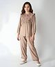 Bella Moda Cotton Woven Three Fourth Sleeves Floral Embroidered Shirt Style Top & Pant Set - Brown