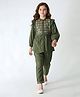 Bella Moda Cotton Woven Three Fourth Sleeves Floral Embroidered Shirt Style Top & Pant Set - Dark Green