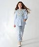 Bella Moda Cotton Woven Three Fourth Sleeves Floral Embroidered Shirt Style Top & Pant Set - Blue