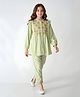 Bella Moda Cotton Woven Three Fourth Sleeves Floral Embroidered Shirt Style Top & Pant Set - Light Green
