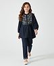 Bella Moda Cotton Woven Three Fourth Sleeves Floral Embroidered Shirt Style Top & Pant Set - Navy Blue