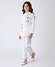 Bella Moda Cotton Woven Three Fourth Sleeves Floral Embroidered Shirt Style Top & Pant Set - White