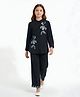 Bella Moda Cotton Woven Three Fourth Sleeves Floral Embroidered Shirt Style Top & Pant Set - Navy Blue