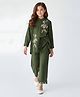 Bella Moda Cotton Woven Three Fourth Sleeves Floral Embroidered Shirt Style Top & Pant Set - Dark Green
