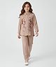 Bella Moda Cotton Woven Three Fourth Sleeves Floral Embroidered Shirt Style Top & Pants Set - Beige