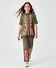Bella Moda Cotton Woven Half Sleeves Floral Embroidered Coordinating Shirt Style Top & Pant Set - Green