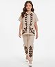 Bella Moda Cotton Woven Half Sleeves Floral Embroidered Coordinating Shirt Style Top & Pant Set - Beige