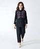 Bella Moda Cotton Woven Full   Sleeves Floral Embroidered Shirt Styled Top & Pant Set - Navy Blue