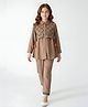 Bella Moda Cotton Woven Full   Sleeves Floral Embroidered Shirt Styled Top & Pant Set - Rust