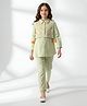 Bella Moda Cotton Woven Full   Sleeves Floral Embroidered Shirt Styled Top & Pant Set - Light Green