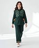 Bella Moda Cotton Woven Full   Sleeves Floral Embroidered Shirt Styled Top & Pant Set - Dark Green