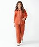 Bella Moda Cotton Woven Full   Sleeves Floral Embroidered Shirt Styled Top & Pant Set - Rust