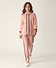 Bella Moda Cotton Woven Full   Sleeves Floral Embroidered Shirt Styled Top & Pant Set - Peach