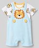 Babyhug 100% Cotton Waffle Knit Half Sleeves Tee and Dungaree with Knee Length and Lion Applique in White for 9-12 Months