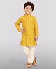 Vastramay Hakoba Cotton Woven Full Sleeves Self Design Embroidered Kurta Pyjama Set - Yellow