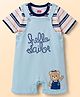 Babyhug 100% Cotton Knit Half Sleeves Striped & Bear Text Printed Dungaree With Inner Tee - Light Blue