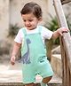 Babyhug Single Jersey Knit Half Sleeves Dino Applique Dungaree With Inner Tee - White