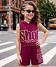 OLLINGTON ST. Sinker Knit Sleeveless Hooded Top With Shorts With Text Print - Dark Pink