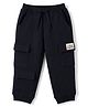 Babyhug Cotton Terry Knit Full Length Lounge Pant With Cargo Pockets & Patch - Black