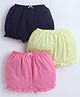BUMZEE Cotton Knit Solid Color Bloomers Pack of 3 - Pink Navy Blue & Yellow