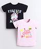 BUMZEE Cotton Woven T-Shirt Half Sleeves Text & Unicorn Print Pack of 2 Pink & Black 2-3 Years