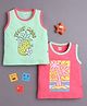 BUMZEE Cotton Woven Sleeveless  T-Shirts With Beach & Pineapple Print Pack of 2 - Green & Pink