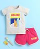 BUMZEE Cotton Knit Half Sleeves Malibu California Printed T-Shirt & Shorts Set - Beige & Pink