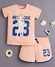 BUMZEE Cotton Knit Half Sleeves Number & Girl Printed T-Shirt & Shorts Set - Peach