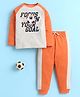 BUMZEE Cotton Woven Raglan Full Sleeves Shirt & Pyjama Night Suit With Football & Text Print - Orange & Beige