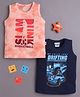 BUMZEE Cotton Woven Sleeveless Tank T-Shirt With Basketball & Car Print Pack of 2 - Peach & Navy Blue