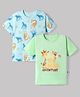 BUMZEE Cotton Knit T-Shirt Half Sleeves Giraffe Print Pack of 2 Green 12-18 Months