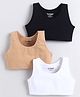 BUMZEE Cotton 4-Way Stretch Knit Non Padded Non Wired Solid Color Beginners Bra Pack of 3 - Black White & Beige