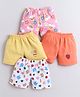 BUMZEE Cotton Woven Above Knee Length Rainbow & Animal Face Printed Shorts Pack of 4 - Orange & Yellow