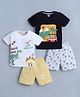 BUMZEE Cotton Knit Half Sleeves Dinosaur & Van Printed T-Shirt & Shorts Sets Pack of 2 - Navy & White