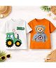 Googo Gaaga Cotton Knit  Pack Of 2 Half Sleeves Tractor & Teddy Bear Printed Tees - White & Orange