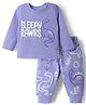 Babyoye 100% Cotton Knit Full Sleeves T-Shirt & Pajama Night Suit with Dino Print - Purple