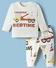 Babyoye 100% Cotton Knit Full Sleeves T-Shirt & Pajama Night Suit with Vehicle Print - Cream